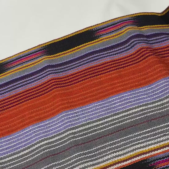 Lavendar, Gray, Orange Ikat Striped Guatemalan Fabric by the YARD. 100% Cotton Handwoven Mayan Textile.