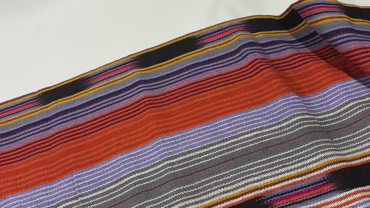 Lavendar, Gray, Orange Ikat Striped Guatemalan Fabric by the YARD. 100% Cotton Handwoven Mayan Textile.
