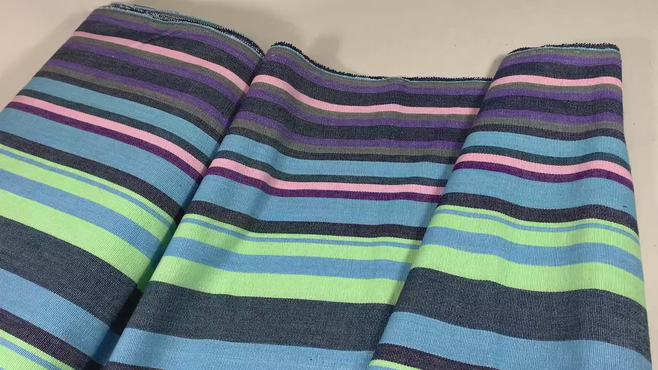 Guatemalan Fabric by the YARD. Handwoven Fair Trade Mayan Fabric. Designer Woven Fabric for Home Decor. Green, Pink, Blue, Purple Stripes.