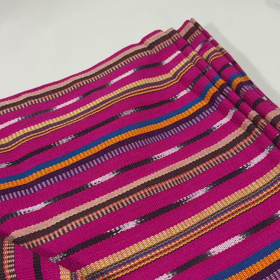 Bright Pink Striped Ikat Guatemalan Fabric by the YARD. Handwoven Fair Trade Ethnic Mayan Fabric. 100% Cotton for Home Décor 36" wide.