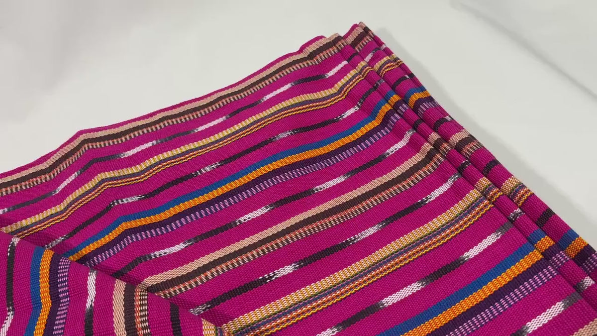 Bright Pink Striped Ikat Guatemalan Fabric by the YARD. Handwoven Fair Trade Ethnic Mayan Fabric. 100% Cotton for Home Décor 36" wide.
