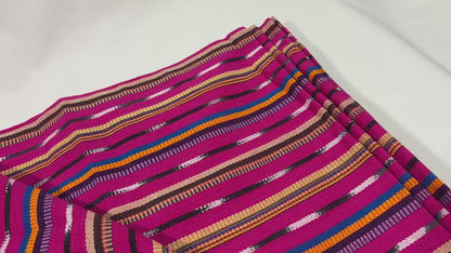 Bright Pink Striped Ikat Guatemalan Fabric by the YARD. Handwoven Fair Trade Ethnic Mayan Fabric. 100% Cotton for Home Décor 36" wide.
