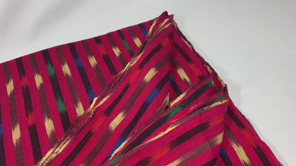 Bright Cherry Red Ikat Striped Guatemalan Fabric by the YARD. Primary Color Handwoven Mayan Light Weight Textile for Home Décor 36" wide.
