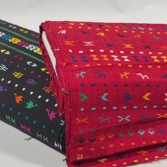Black Embroidered Fine Weave Guatemalan Huipil Style Fabric by Yard. Handwoven Cotton 36" Wide.