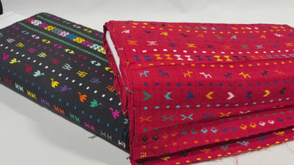 Black Embroidered Fine Weave Guatemalan Huipil Style Fabric by Yard. Handwoven Cotton 36" Wide.