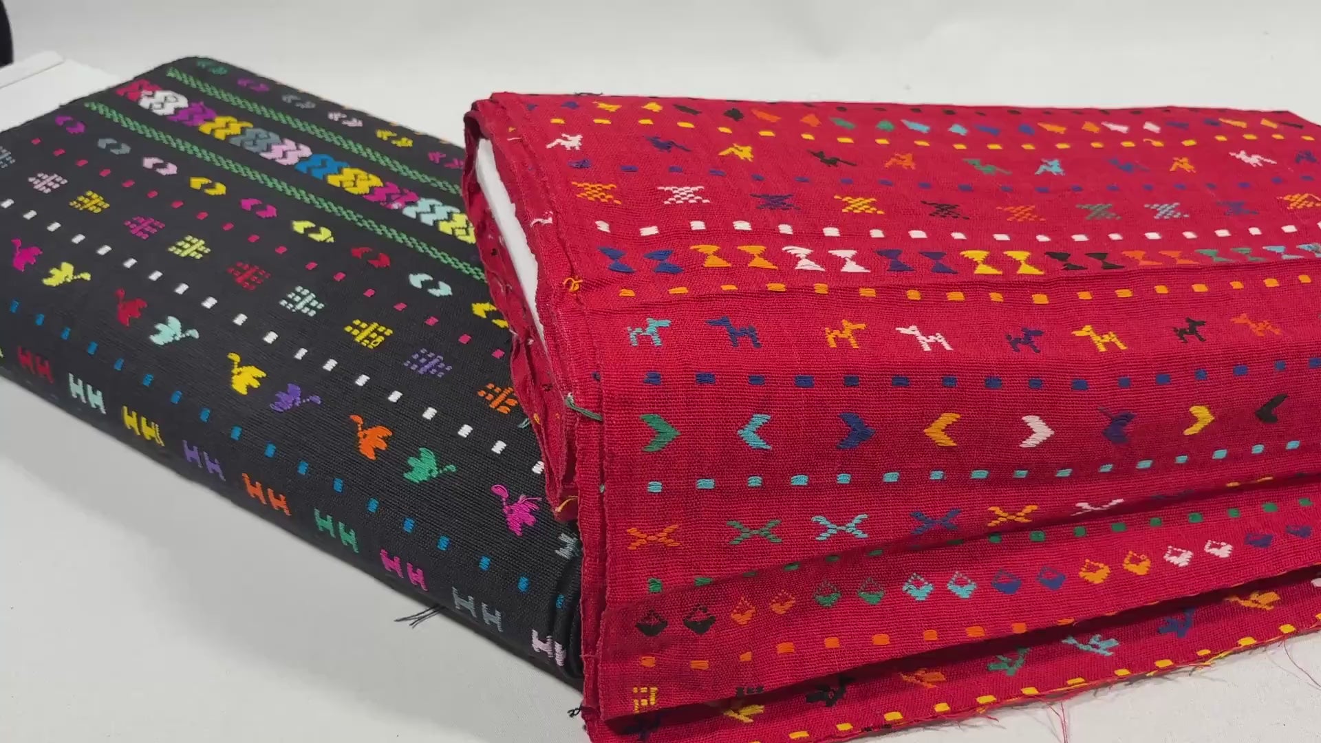 Black Embroidered Fine Weave Guatemalan Huipil Style Fabric by Yard. Handwoven Cotton 36" Wide.