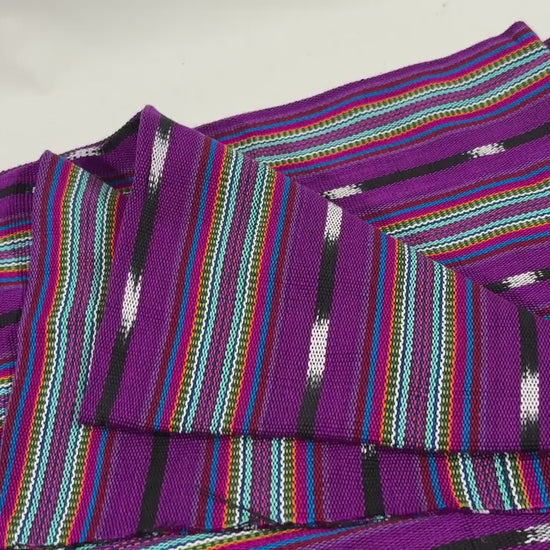 Bright Rainbow & Black, White Ikat Guatemalan Fabric by Yard, Handwoven Cotton, 36" Wide.