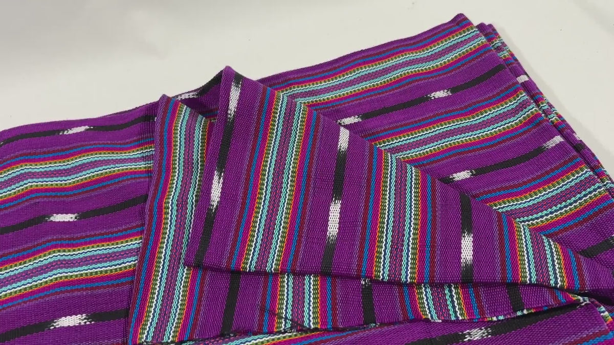 Bright Rainbow & Black, White Ikat Guatemalan Fabric by Yard, Handwoven Cotton, 36" Wide.