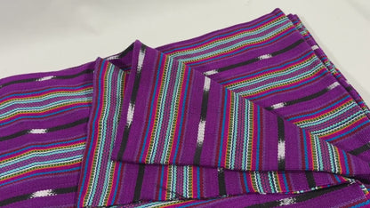 Bright Rainbow & Black, White Ikat Guatemalan Fabric by Yard, Handwoven Cotton, 36" Wide.