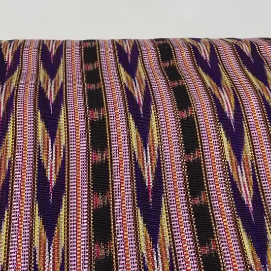 Guatemalan Ikat Fabric by the YARD. Handwoven Fair Trade Mayan Fabric. Heavy Woven Fabric for Home Décor. Dark Purple, Yellow, Black Stripes