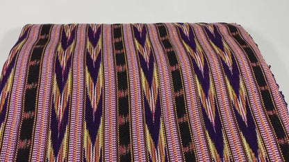 Guatemalan Ikat Fabric by the YARD. Handwoven Fair Trade Mayan Fabric. Heavy Woven Fabric for Home Décor. Dark Purple, Yellow, Black Stripes