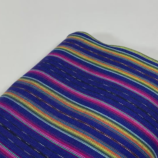 Guatemalan Mini Striped Ikat Fabric by the YARD. Light Weight. Royal Blue, Pink, Yellow Handwoven Mayan Fabric for Apparel, Décor. 36" wide.