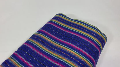 Guatemalan Mini Striped Ikat Fabric by the YARD. Light Weight. Royal Blue, Pink, Yellow Handwoven Mayan Fabric for Apparel, Décor. 36" wide.