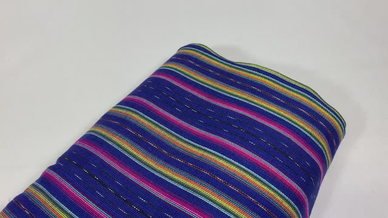 Guatemalan Mini Striped Ikat Fabric by the YARD. Light Weight. Royal Blue, Pink, Yellow Handwoven Mayan Fabric for Apparel, Décor. 36" wide.