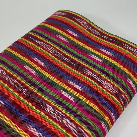 Guatemalan Thin Striped Ikat Fabric by the YARD. Light Weight Bright Primary Colors Handwoven Mayan Fabric for Apparel, Home Décor. 36" wide