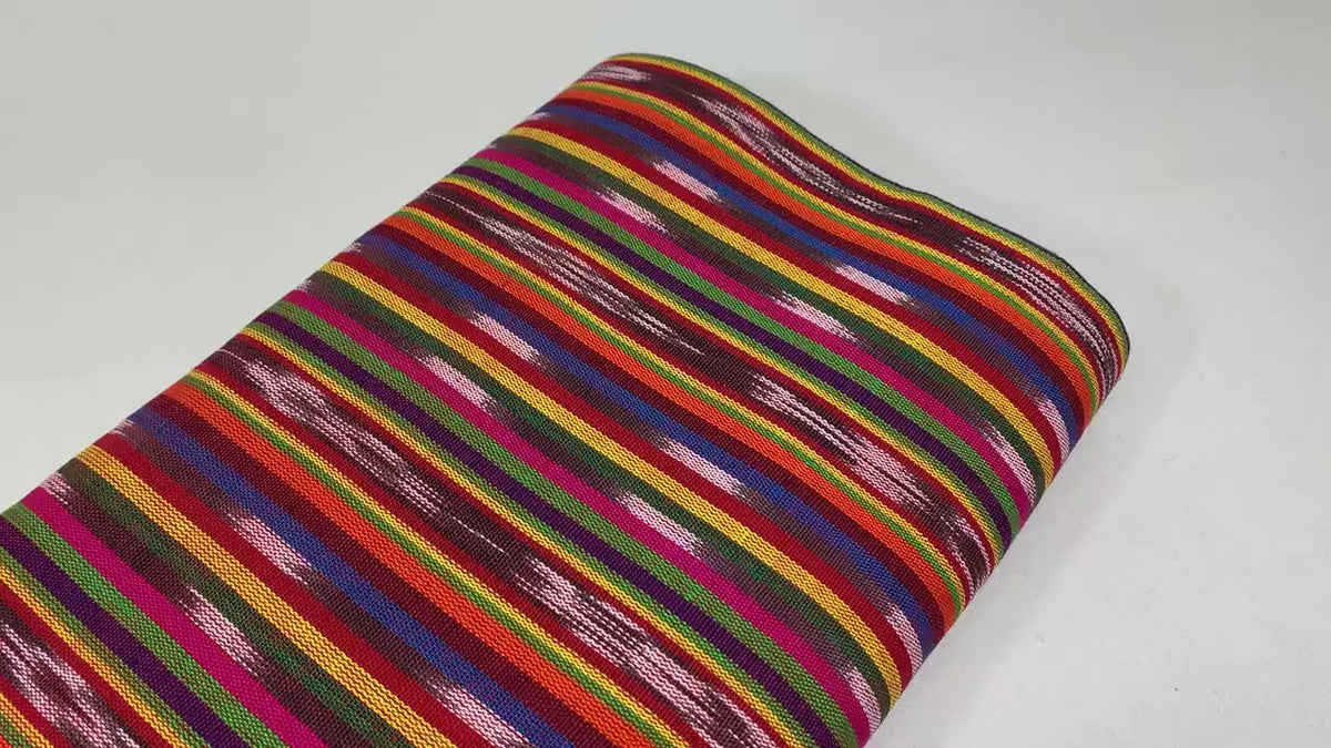 Guatemalan Thin Striped Ikat Fabric by the YARD. Light Weight Bright Primary Colors Handwoven Mayan Fabric for Apparel, Home Décor. 36" wide