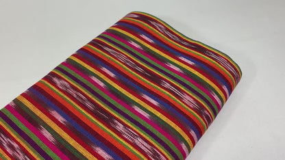 Guatemalan Thin Striped Ikat Fabric by the YARD. Light Weight Bright Primary Colors Handwoven Mayan Fabric for Apparel, Home Décor. 36" wide