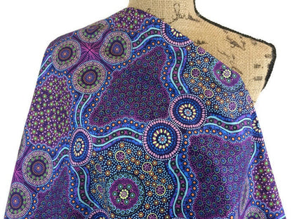 Australian Aboriginal Cotton Quilting Fabric by the YARD.  M&S Textiles Wild Bush Flowers Purple. For sewing, quilting, apparel, home decor.