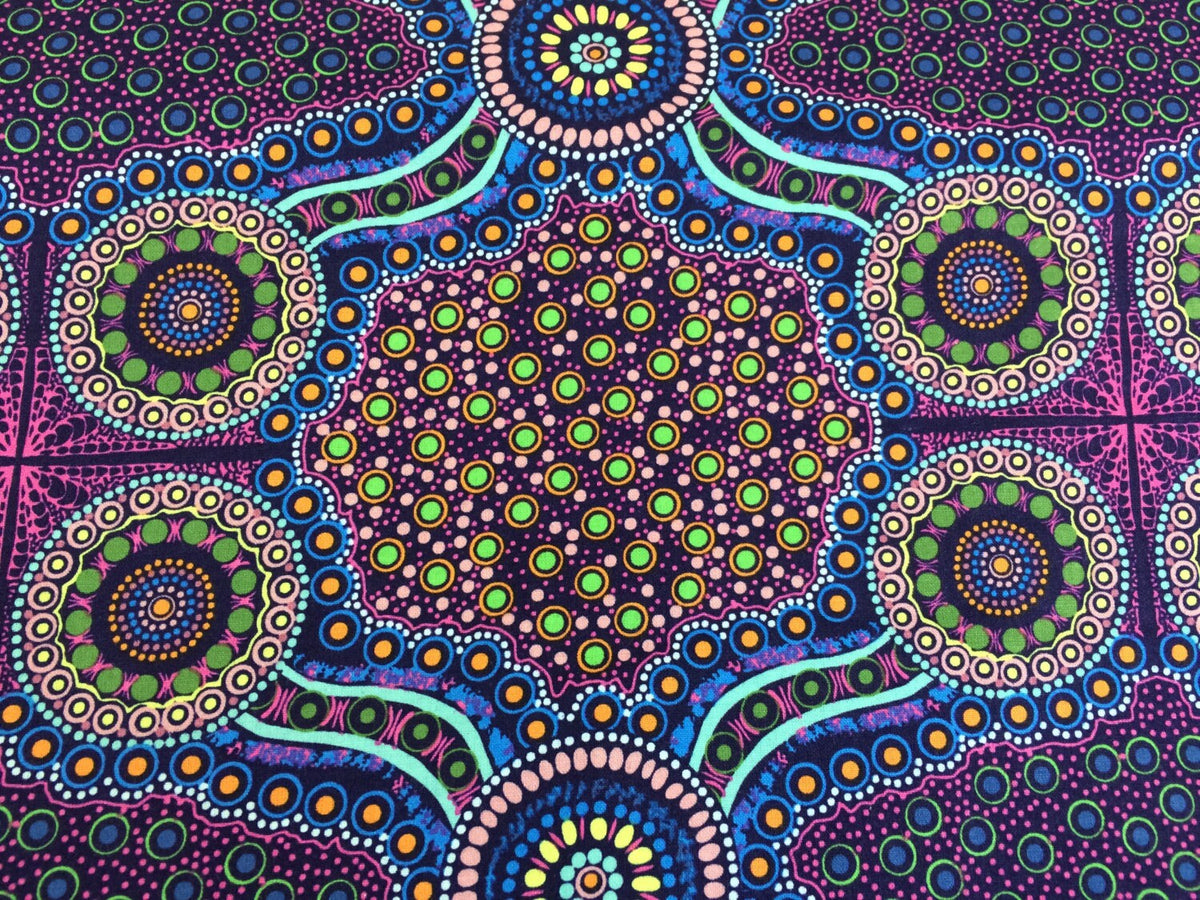 Australian Aboriginal Cotton Quilting Fabric by the YARD.  M&S Textiles Wild Bush Flowers Purple. For sewing, quilting, apparel, home decor.