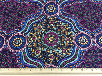 Australian Aboriginal Cotton Quilting Fabric by the YARD.  M&S Textiles Wild Bush Flowers Purple. For sewing, quilting, apparel, home decor.