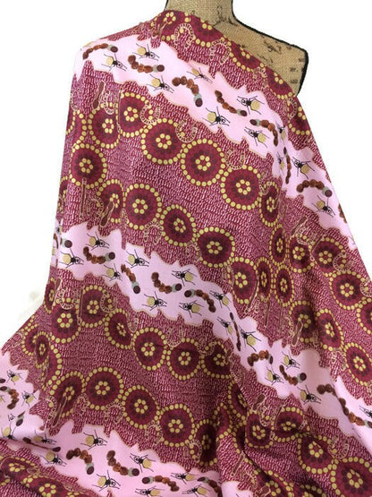 Australian Aboriginal Cotton Quilting Fabric by the YARD.  M&S Textiles Gathering Bush Food Pink. Original Aboriginal Art Design.