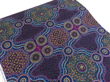 Australian Aboriginal Cotton Quilting Fabric by the YARD.  M&S Textiles Wild Bush Flowers Purple. For sewing, quilting, apparel, home decor.
