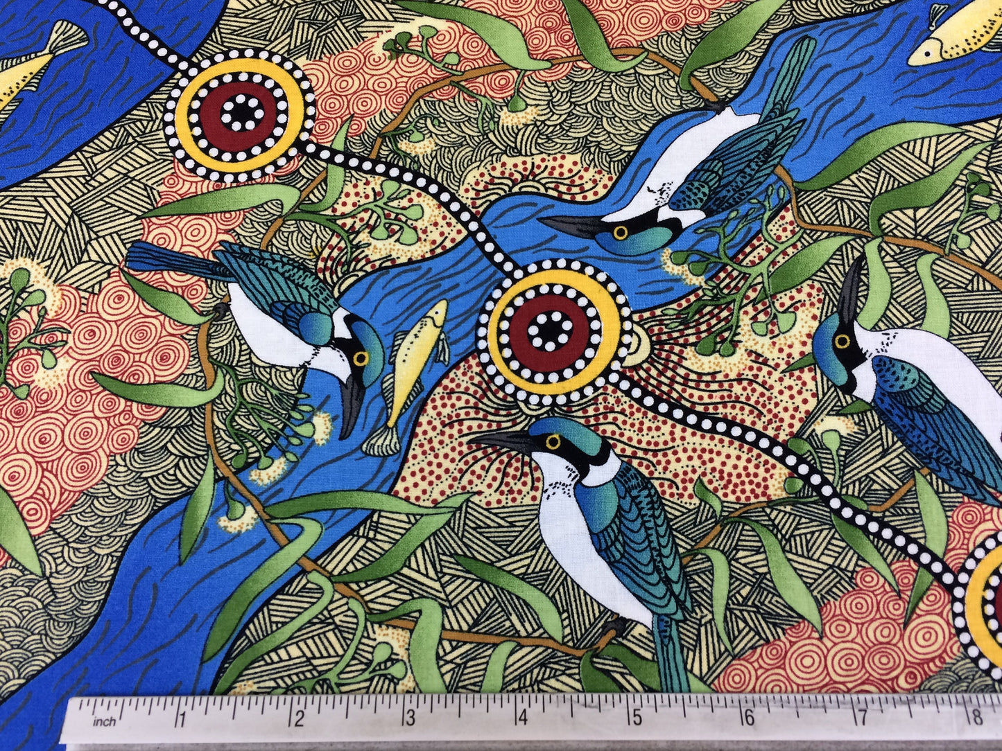 Australian Aboriginal Kingfisher Camp By The River Blue