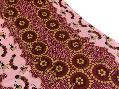 Australian Aboriginal Cotton Quilting Fabric by the YARD.  M&S Textiles Gathering Bush Food Pink. Original Aboriginal Art Design.