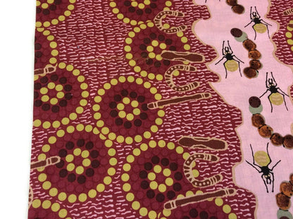 Australian Aboriginal Cotton Quilting Fabric by the YARD.  M&S Textiles Gathering Bush Food Pink. Original Aboriginal Art Design.