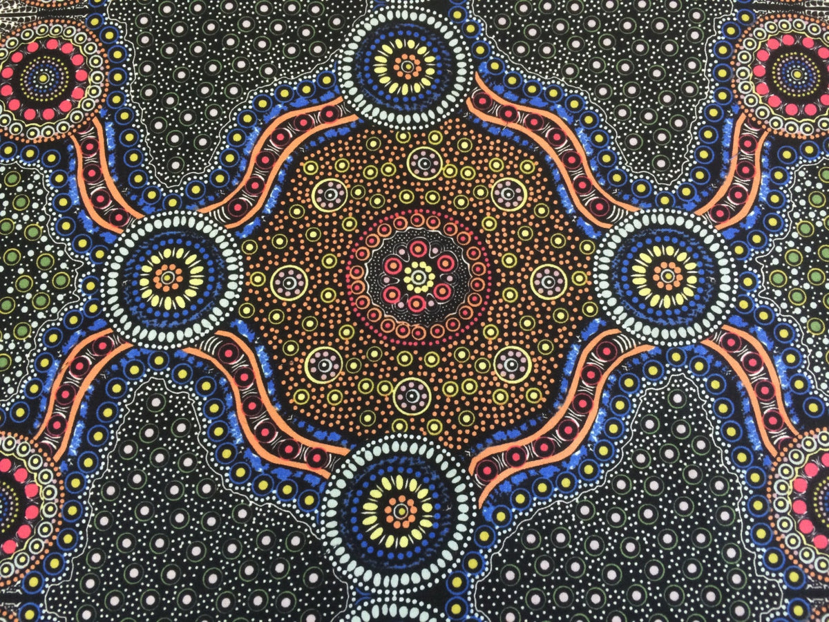 Australian Fabric--Aboriginal Art Design Fabric--Wild Bush Flowers Black--Cotton Quilt Fabric--Australian Aboriginal Fabric by the  YARD