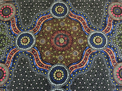 Australian Fabric--Aboriginal Art Design Fabric--Wild Bush Flowers Black--Cotton Quilt Fabric--Australian Aboriginal Fabric by the  YARD
