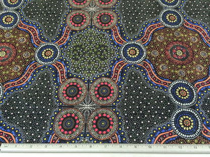 Australian Fabric--Aboriginal Art Design Fabric--Wild Bush Flowers Black--Cotton Quilt Fabric--Australian Aboriginal Fabric by the  YARD