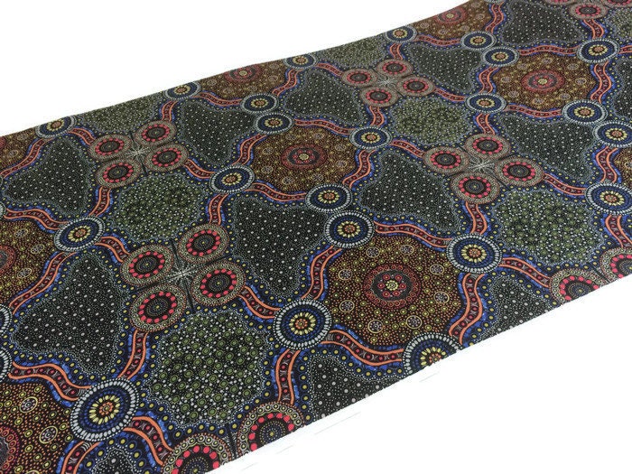 Australian Fabric--Aboriginal Art Design Fabric--Wild Bush Flowers Black--Cotton Quilt Fabric--Australian Aboriginal Fabric by the  YARD