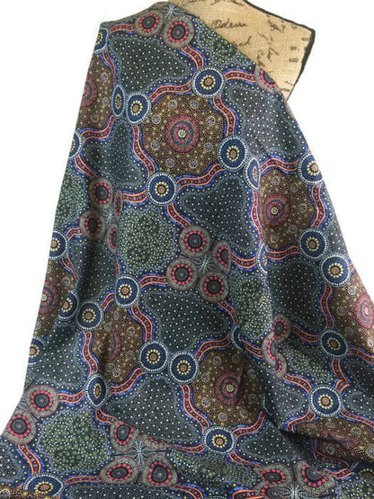 Australian Fabric--Aboriginal Art Design Fabric--Wild Bush Flowers Black--Cotton Quilt Fabric--Australian Aboriginal Fabric by the  YARD