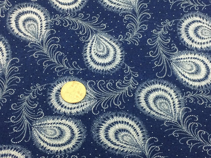 South African Shweshwe Fabric by the YARD. DaGama 3 Cats Indigo Peacock Feathers. 100% Cotton Fabric for Quilting, Apparel, and Home Decor