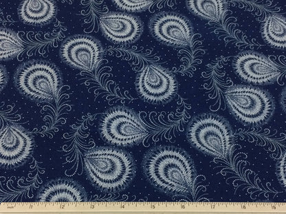 South African Shweshwe Fabric by the YARD. DaGama 3 Cats Indigo Peacock Feathers. 100% Cotton Fabric for Quilting, Apparel, and Home Decor