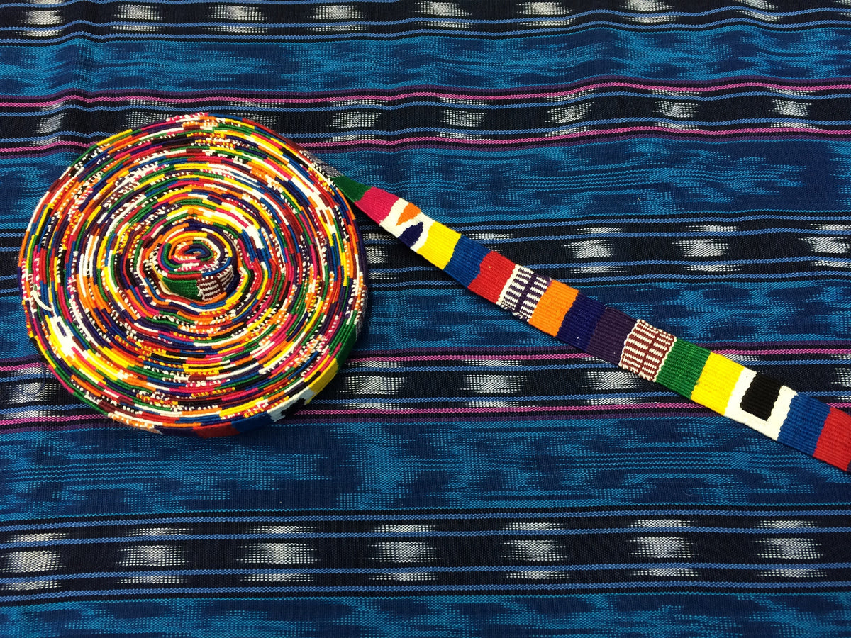 Hand Woven 1.25 Inch Wide Guatemalan Belt, Purse Strap, Sash Sold by the YARD. Cotton Mayan Toto Belt Textile in Rainbow Stripe Assort Color