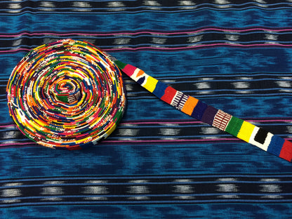 Hand Woven 1.25 Inch Wide Guatemalan Belt, Purse Strap, Sash Sold by the YARD. Cotton Mayan Toto Belt Textile in Rainbow Stripe Assort Color