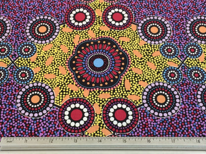 Australian Aboriginal Fabric by the  YARD. Cotton Quilt Fabric with Aboriginal Art Designs. "Meeting Places Black" by M & S Textiles.