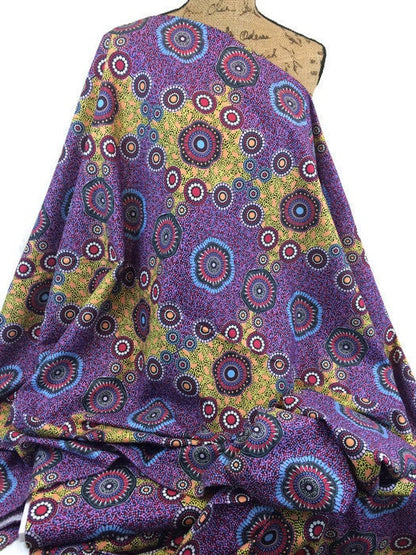 Australian Aboriginal Fabric by the  YARD. Cotton Quilt Fabric with Aboriginal Art Designs. "Meeting Places Black" by M & S Textiles.