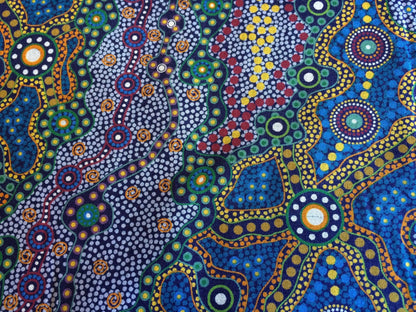 Australian Aboriginal Cotton Quilting Fabric by the  YARD.  M&S Textiles Yalke Blue featuring Original Australian Aboriginal Art Design