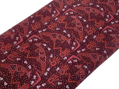 Australian Aboriginal Cotton Quilting Fabric by the YARD.  M&S Textiles Rock Art Dreaming Burgundy. Original Aboriginal Kangaroo Art Design.
