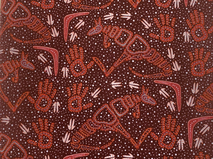 Australian Aboriginal Cotton Quilting Fabric by the YARD.  M&S Textiles Rock Art Dreaming Burgundy. Original Aboriginal Kangaroo Art Design.