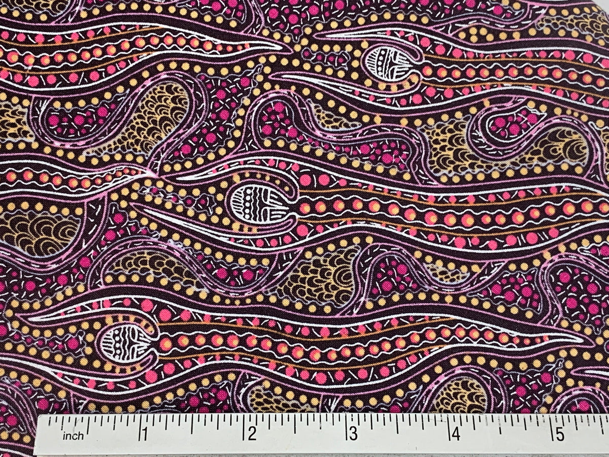 Australian Aboriginal Cotton Quilting Fabric by the YARD.  M&S Textiles Spirit Dreaming Purple. Aboriginal Art Fabric for Apparel or Decor.