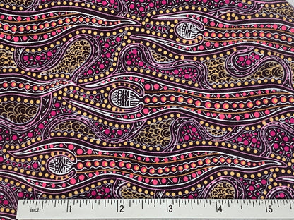 Australian Aboriginal Cotton Quilting Fabric by the YARD.  M&S Textiles Spirit Dreaming Purple. Aboriginal Art Fabric for Apparel or Decor.