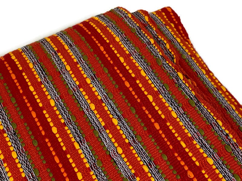 Guatemalan Handwoven Red Textured Boucle Striped Ikat