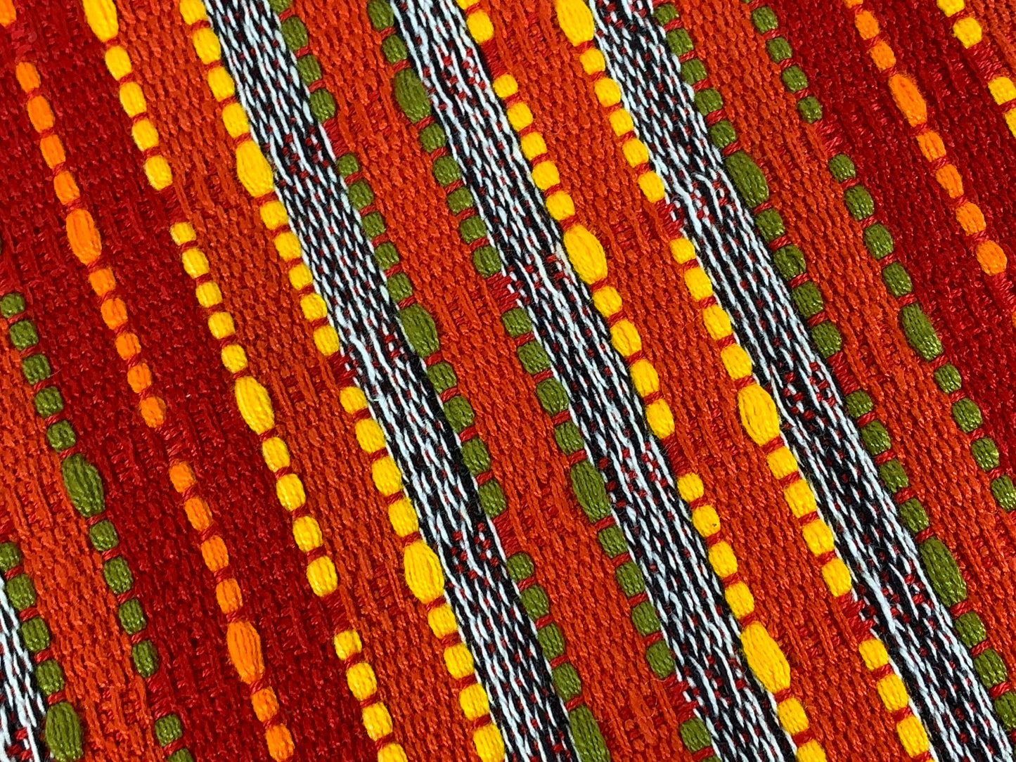 Guatemalan Handwoven Red Textured Boucle Striped Ikat