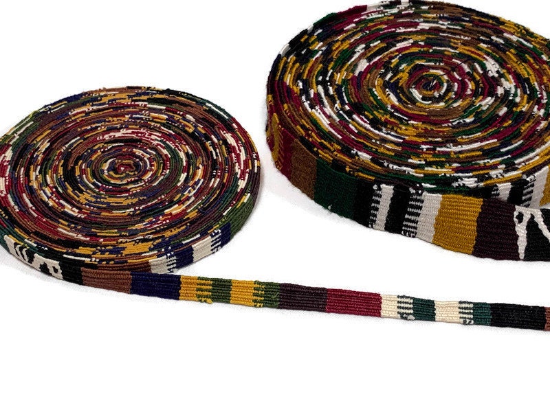 Hand Woven 1/2 Inch Wide Guatemalan Belt or Purse Strap Sold per YARD. Cotton Mayan Toto Belt Textile in Earth Tone Brown,Tan,Maroon,Green