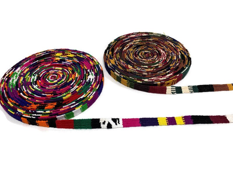 Hand Woven 1/2 Inch Wide Guatemalan Belt or Purse Strap Sold per YARD. Cotton Mayan Toto Belt Textile in Earth Tone Brown,Tan,Maroon,Green