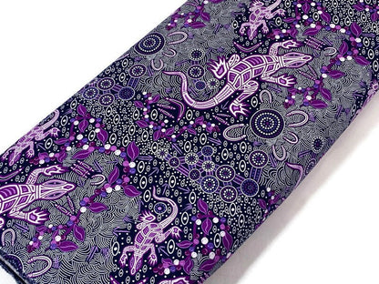Australian Aboriginal Cotton Quilting Fabric by the YARD.  M&S Textiles "Man and Goanna Violet". For sewing, quilting, apparel, home decor.